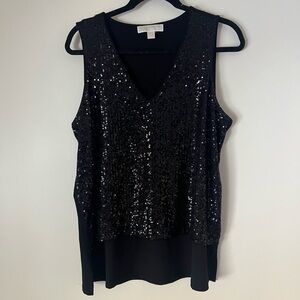 Michael Kors Black Sequin Sleeveless Blouse 
Size Lg